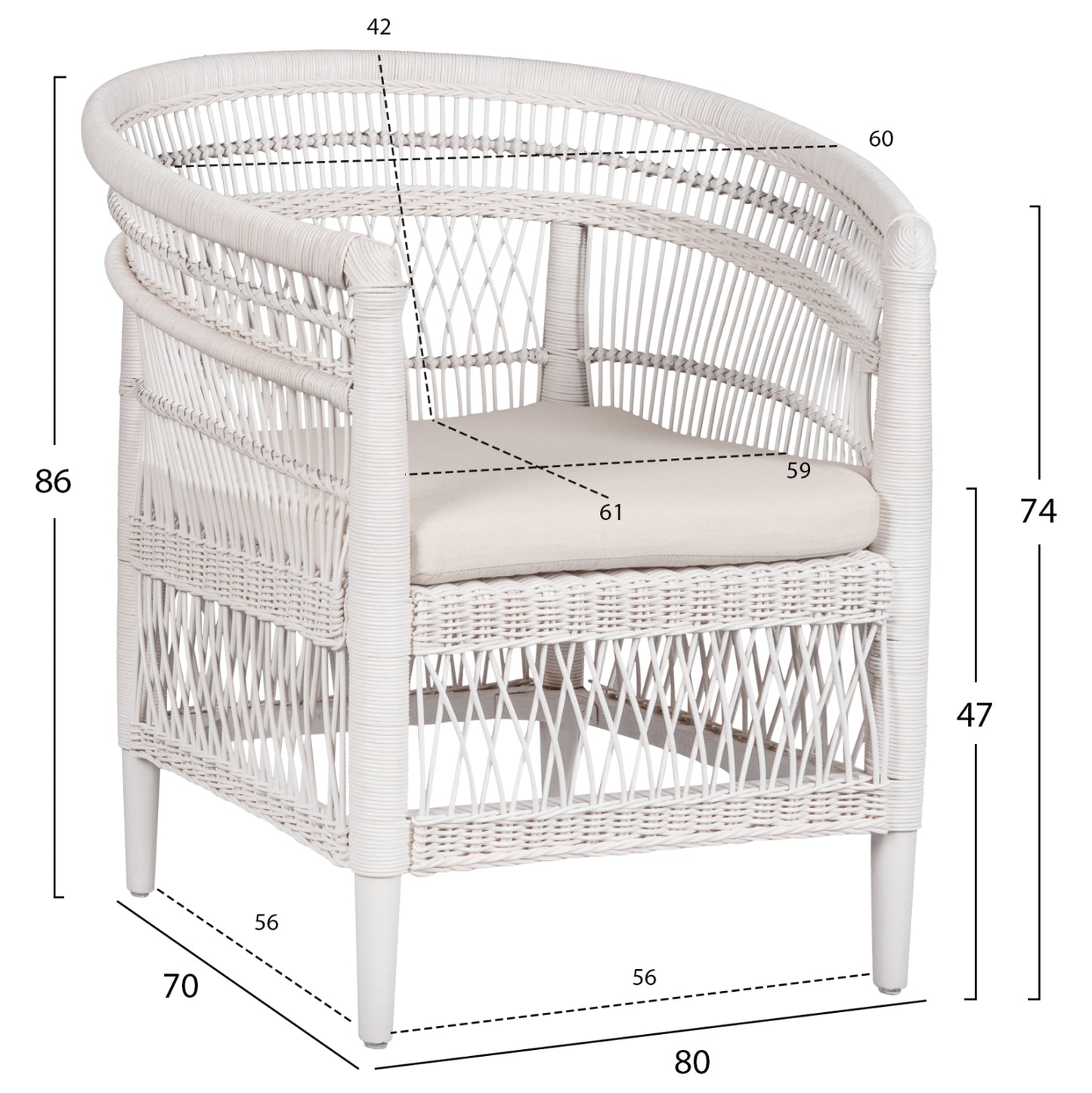 ΠΟΛΥΘΡΟΝΑ MALAWI HM9635.02 ΞΥΛΟ ΜΑΟΝΙ ΜΕ RATTAN ΛΕΥΚΟ--Β'ΔΙΑΛΟΓΗΣ 80x70x86Υεκ.