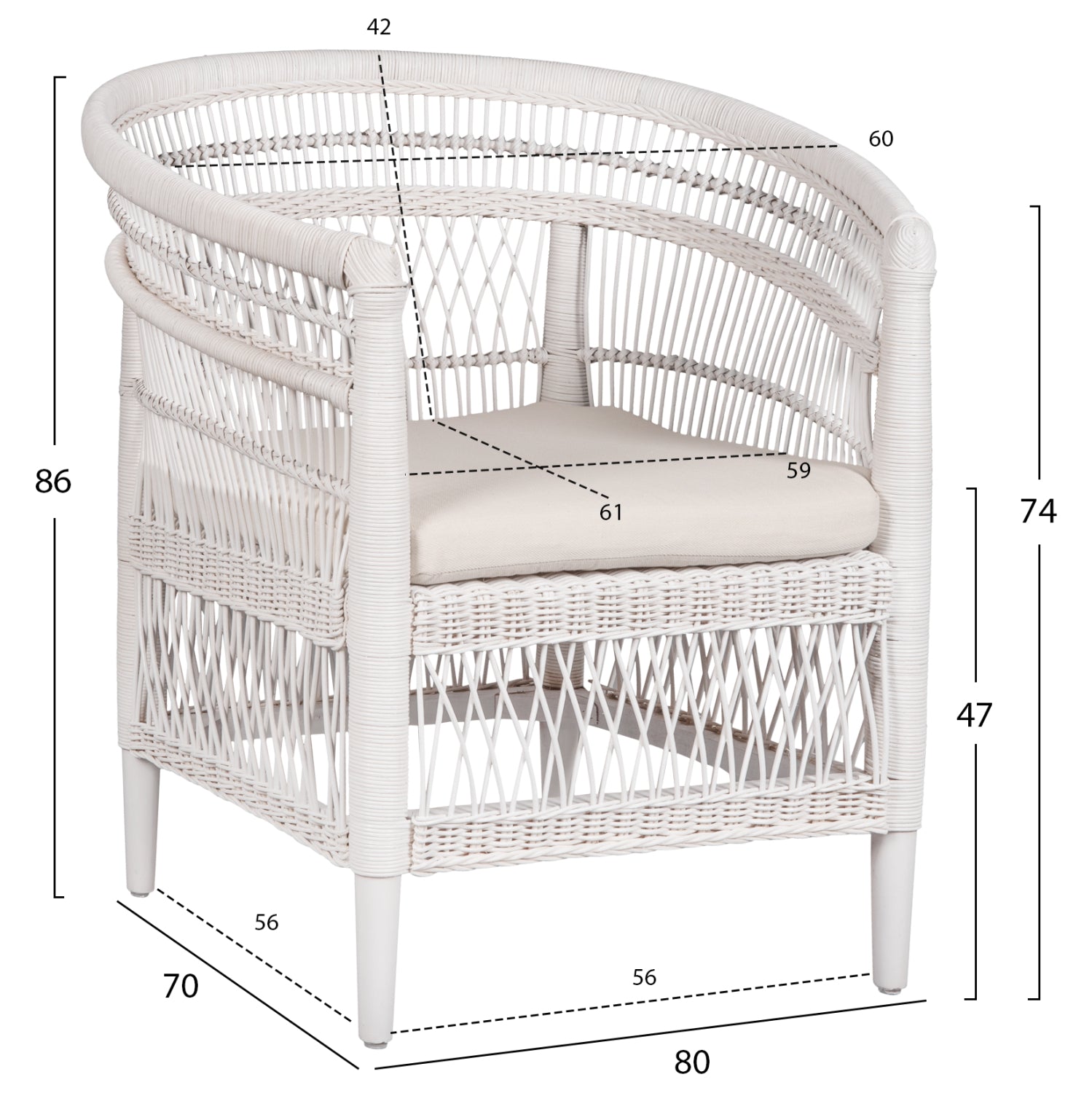 ΠΟΛΥΘΡΟΝΑ MALAWI HM9635.02 ΞΥΛΟ ΜΑΟΝΙ ΜΕ RATTAN ΛΕΥΚΟ--Β'ΔΙΑΛΟΓΗΣ 80x70x86Υεκ.