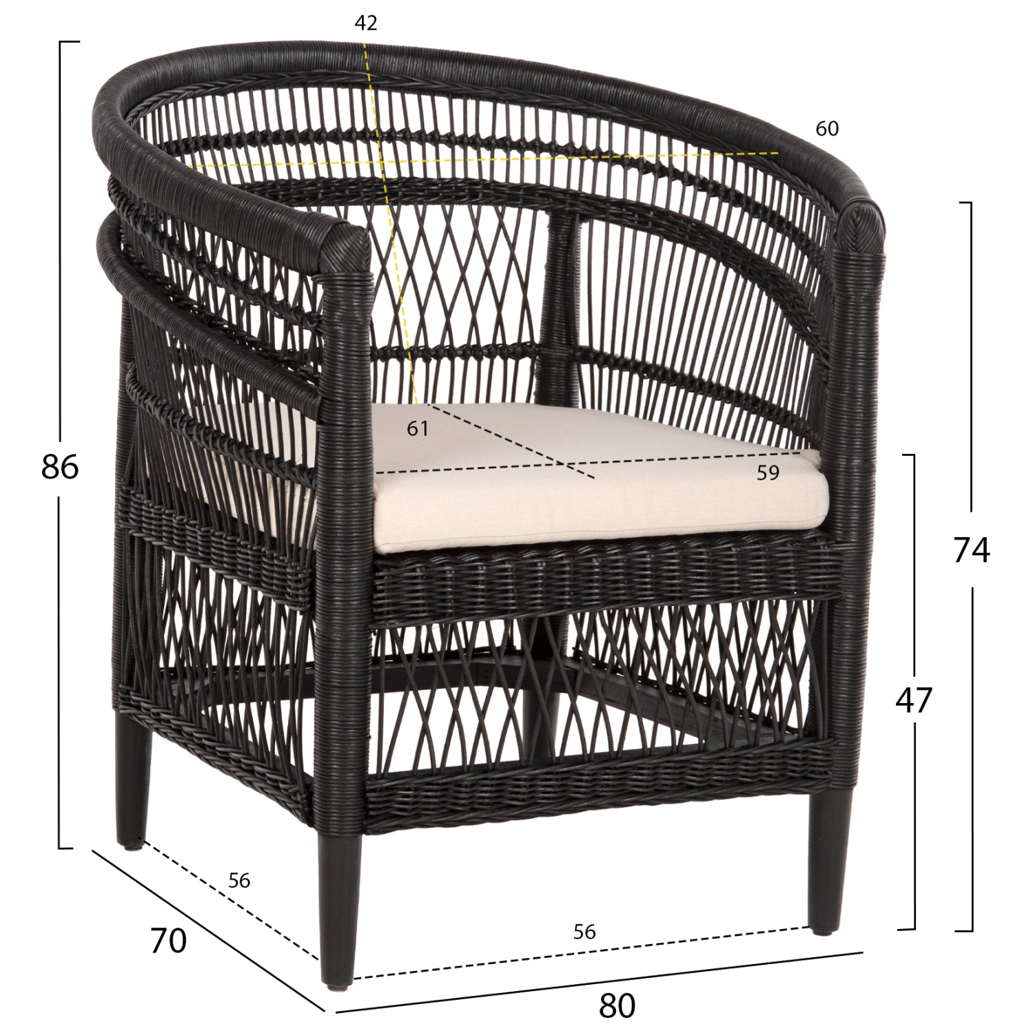ΠΟΛΥΘΡΟΝΑ MALAWI HM9635.03 ΞΥΛΟ ΜΑΟΝΙ ΜΕ RATTAN ΜΑΥΡΟ--Β'ΔΙΑΛΟΓΗΣ 80x70x86Υεκ.