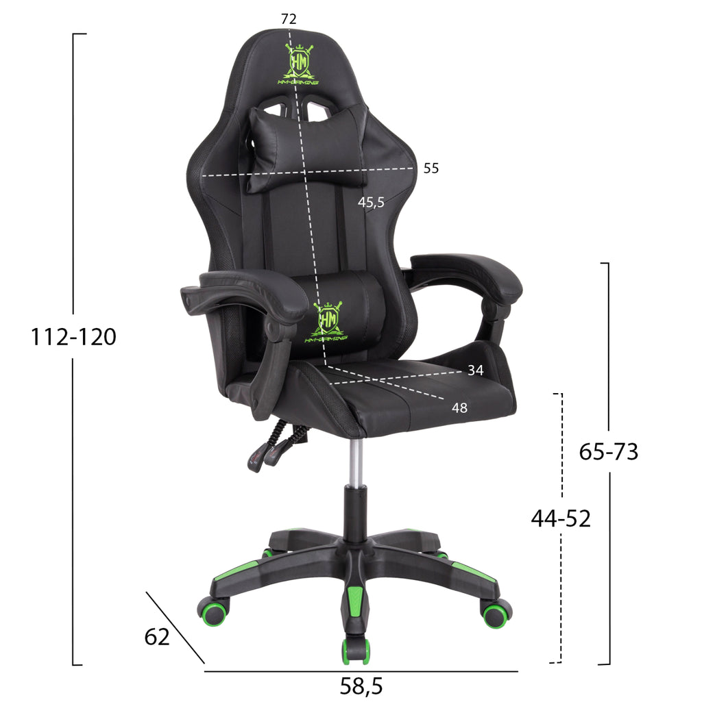 ΠΟΛΥΘΡΟΝΑ GAMING DARREN HM1203.03 ΜΑΥΡΟ-ΠΡΑΣΙΝΟ PVC 58.5x100x120Υεκ.