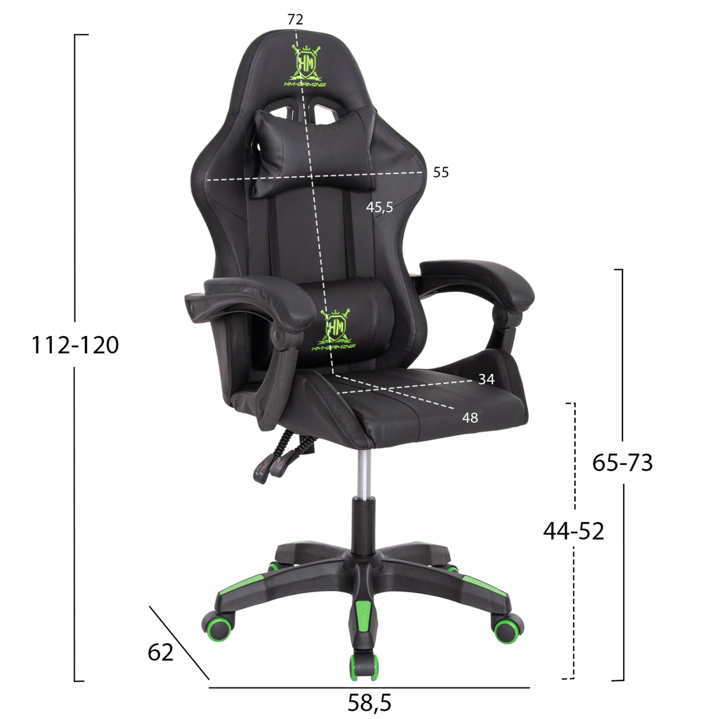 ΠΟΛΥΘΡΟΝΑ GAMING DARREN HM1203.03 ΜΑΥΡΟ-ΠΡΑΣΙΝΟ PVC 58.5x100x120Υεκ.