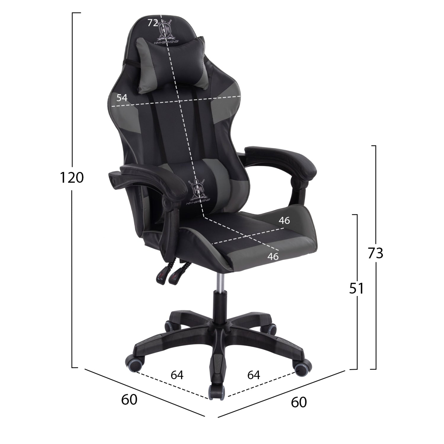 ΠΟΛΥΘΡΟΝΑ GAMING DARREN HM1203.10 ΜΑΥΡΟ-ΓΚΡΙ PVC 60x60x120Υεκ.