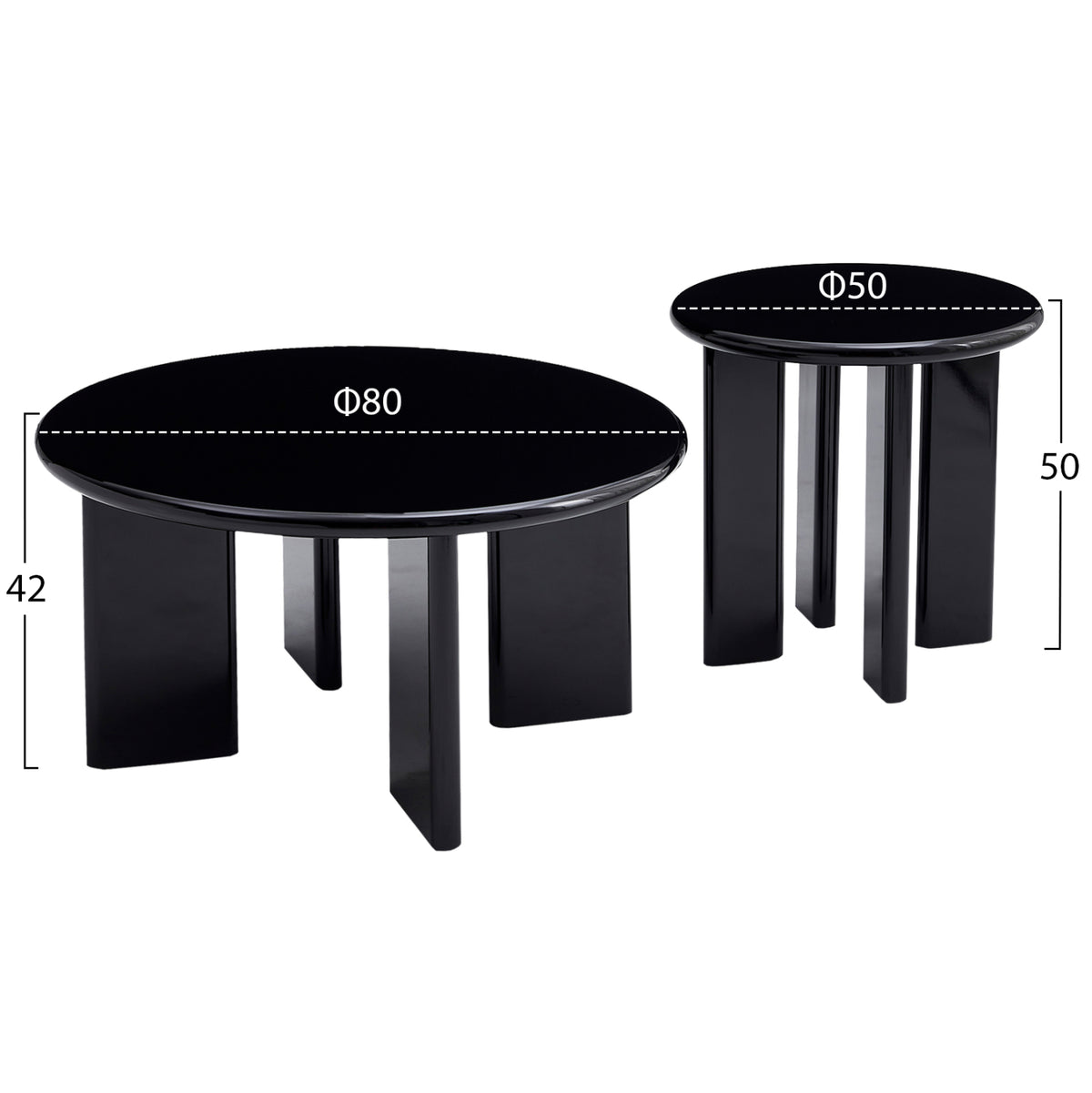 ΣΕΤ 2 ΤΡΑΠΕΖΙΑ ΣΑΛΟΝΙΟΥ FLIX HM18452.02 MDF ΣΕ GLOSSY ΜΑΥΡΟ Φ80 & Φ50εκ