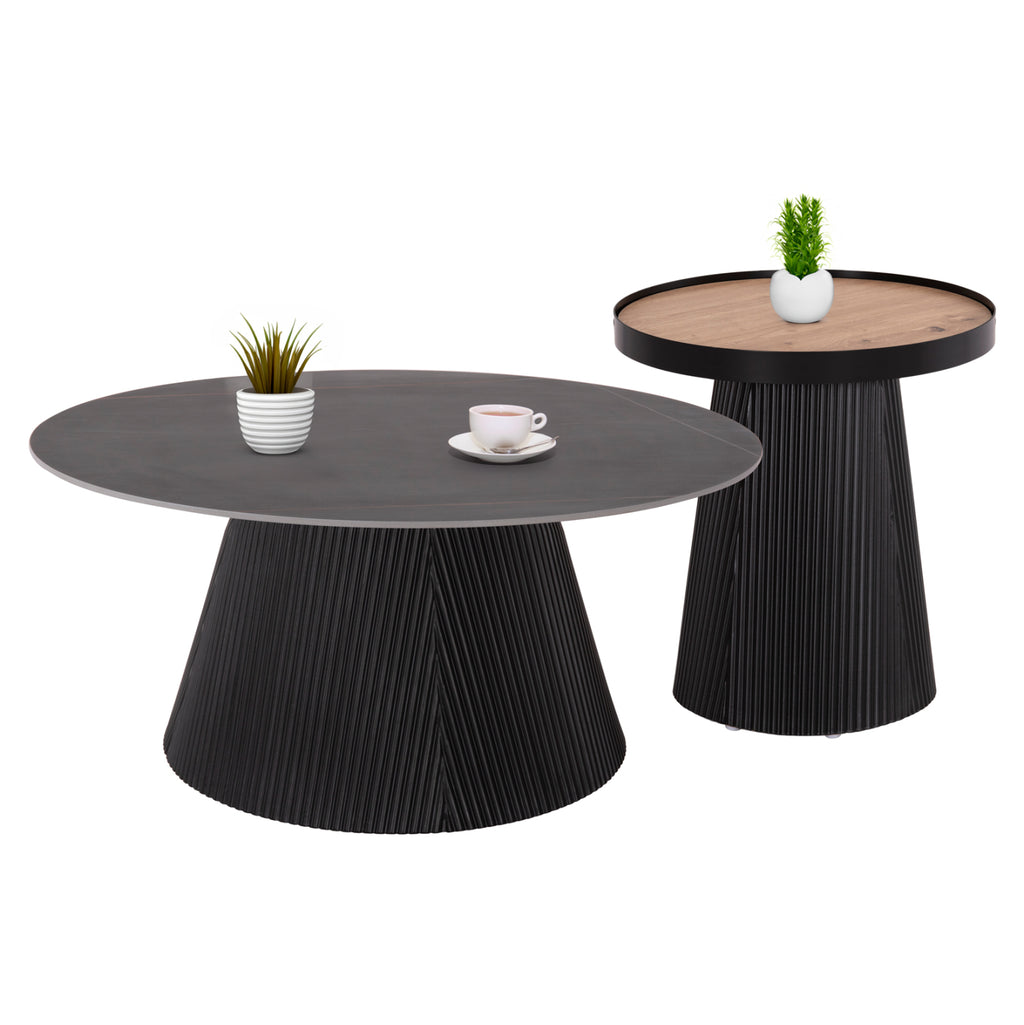 ΣΕΤ 2ΤΜΧ ΤΡΑΠΕΖΙΑ ΣΑΛΟΝΙΟΥ DUNCAN HM21081 MDF ΚΑΙ ΚΕΡΑΜΙΚΟ TOP Φ80εκ & Φ45εκ