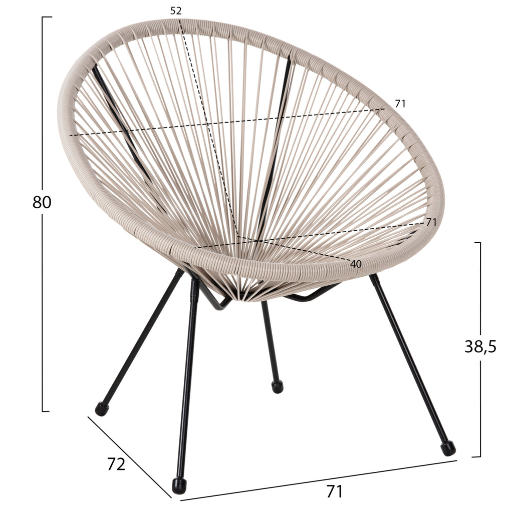 ΣΕΤ ΕΞΩΤΕΡΙΚΟΥ ΧΩΡΟΥ 3ΤΜΧ ACAPULCO HM11861.03 P.E.RATTAN ΕΚΡΟΥ-ΜΕΤΑΛΛΟ ΣΕ ΜΑΥΡΟ