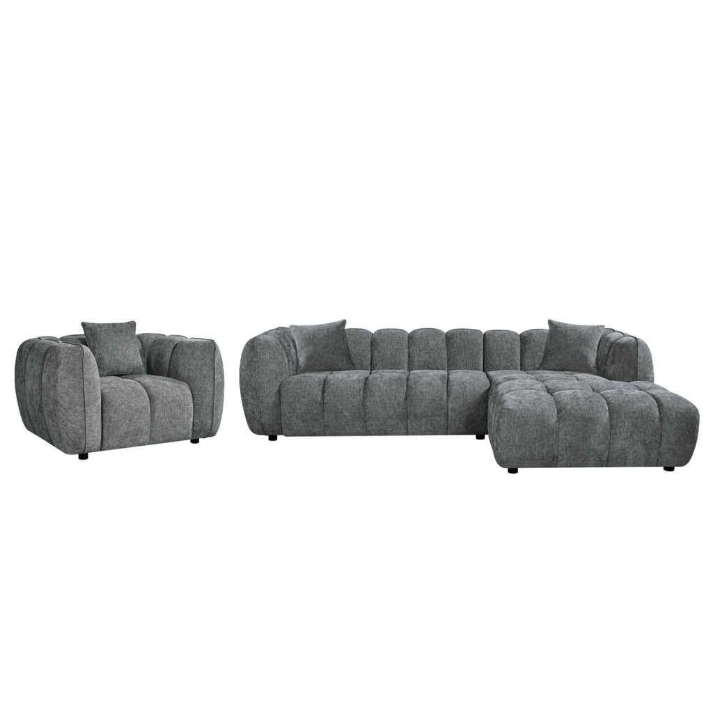 ΣΕΤ ΚΑΝΑΠΕΣ ΓΩΝΙΑ (ΔΕΞΙΑ)-ΠΟΛΥΘΡΟΝΑ LOUNGE LYKKE HM10820.01R ΓΚΡΙ ΥΦΑΣΜΑ