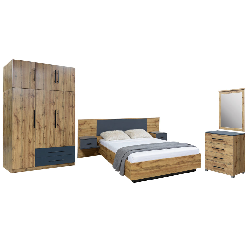 ΣΕΤ ΚΡΕΒΑΤΟΚΑΜΑΡΑΣ 5ΤΜΧ CARYS HM10888.12 ΜΕΛΑΜΙΝΗ ΣΕ ΦΥΣΙΚΟ ΞΥΛΟΥ/ΓΚΡΙ