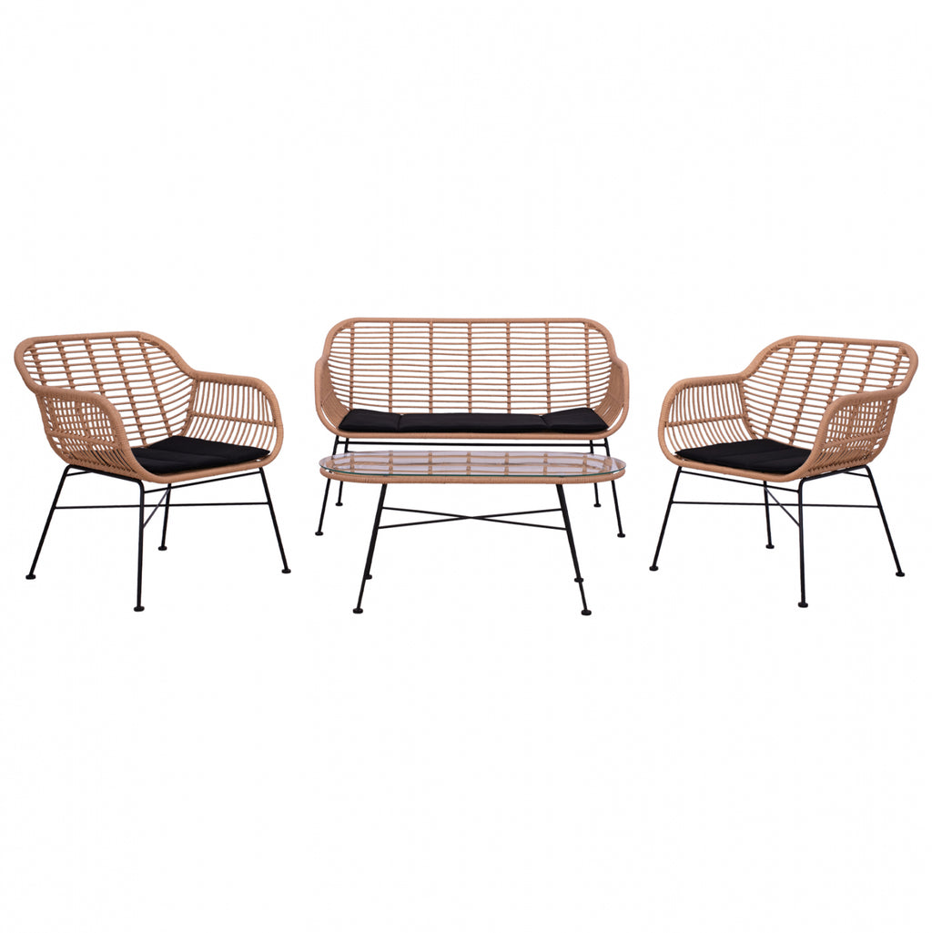 ΣΕΤ ΣΑΛΟΝΙ 4ΤΜΧ ALLEGRA HM5460 ΜΕΤΑΛΛΟ & WICKER ΣΕ ΜΠΕΖ ΧΡΩΜΑ