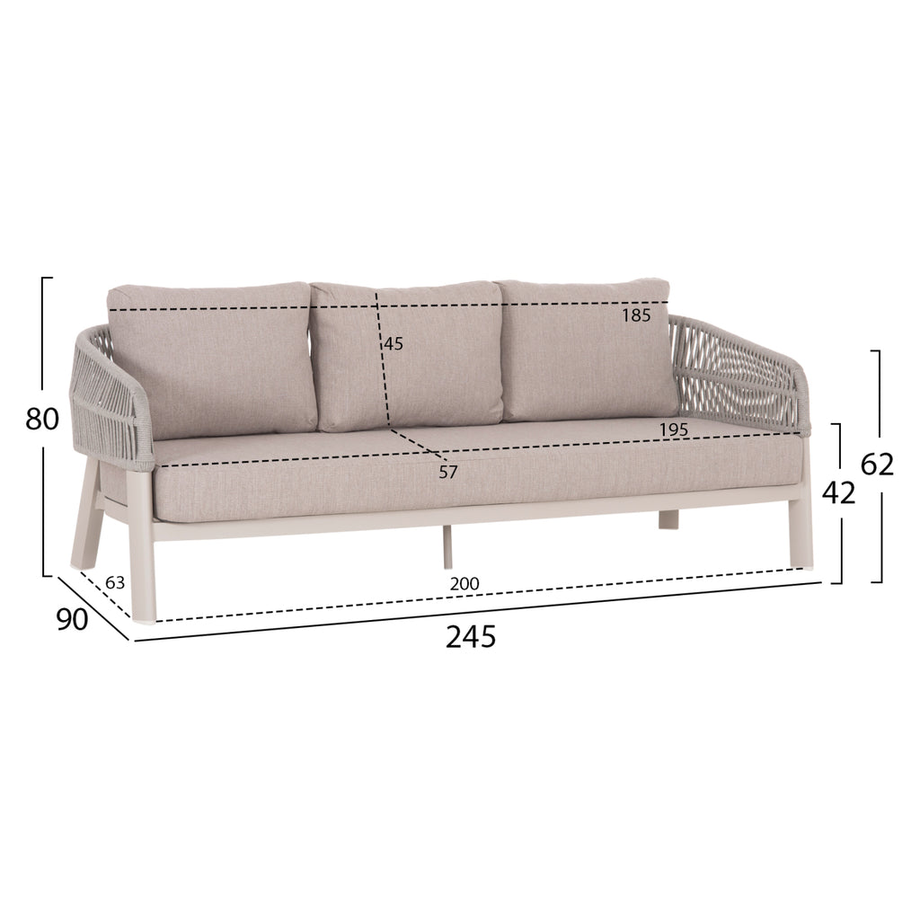 ΣΕΤ ΣΑΛΟΝΙ 4ΤΜΧ MAHAL HM6424.02 ΚΡΕΜ ΑΛΟΥΜΙΝΙΟ--ΜΠΕΖ OLEFIN & ΣΧΟΙΝΙ STRAP