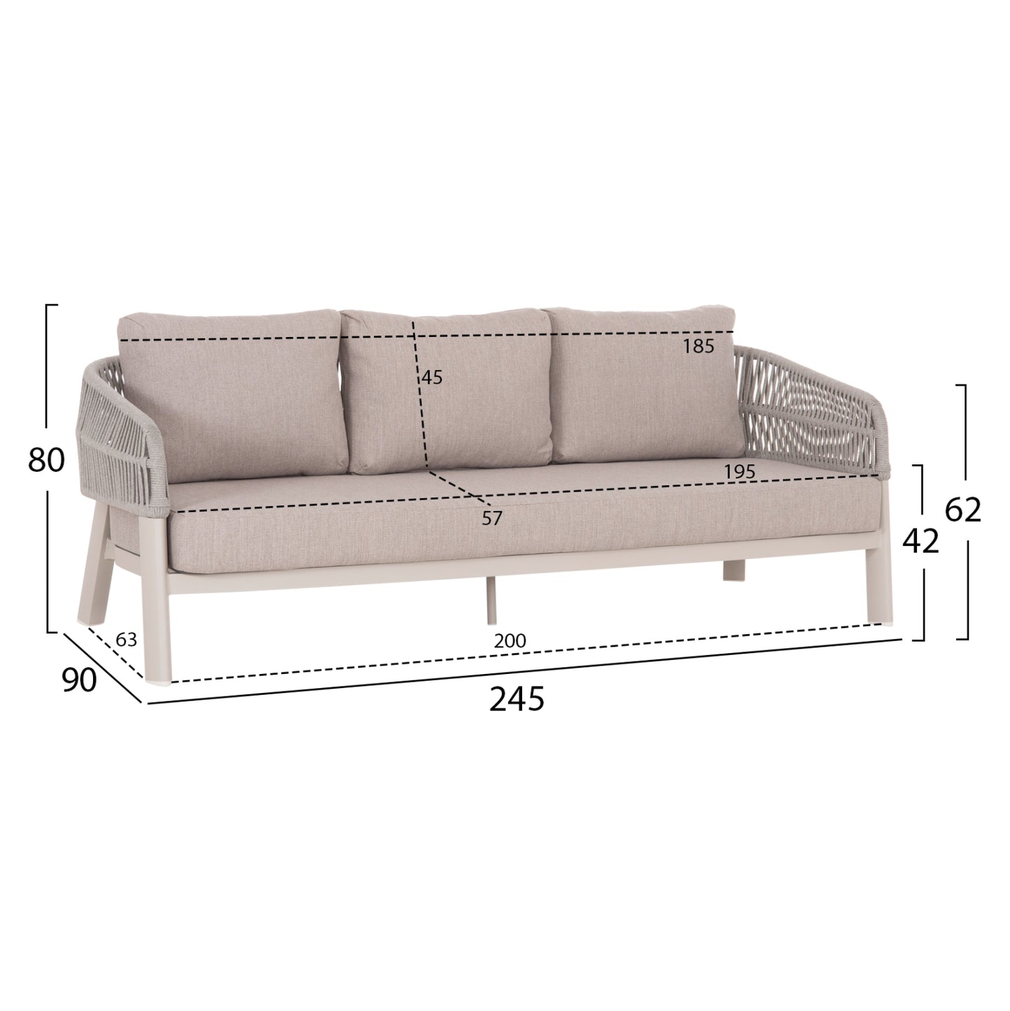 ΣΕΤ ΣΑΛΟΝΙ 4ΤΜΧ MAHAL HM6424.02 ΚΡΕΜ ΑΛΟΥΜΙΝΙΟ--ΜΠΕΖ OLEFIN & ΣΧΟΙΝΙ STRAP
