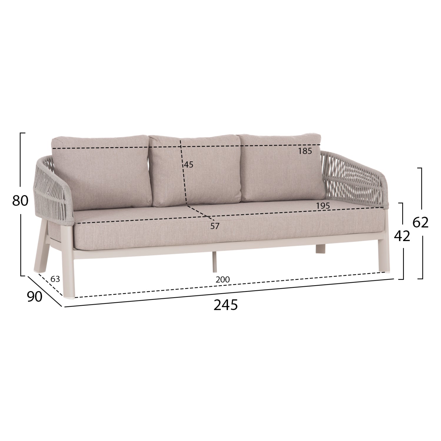ΣΕΤ ΣΑΛΟΝΙ 4ΤΜΧ MAHAL HM6424.02 ΚΡΕΜ ΑΛΟΥΜΙΝΙΟ--ΜΠΕΖ OLEFIN & ΣΧΟΙΝΙ STRAP