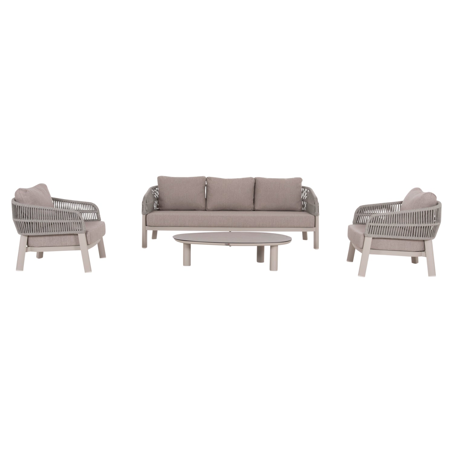 ΣΕΤ ΣΑΛΟΝΙ 4ΤΜΧ MAHAL HM6424.02 ΚΡΕΜ ΑΛΟΥΜΙΝΙΟ--ΜΠΕΖ OLEFIN & ΣΧΟΙΝΙ STRAP