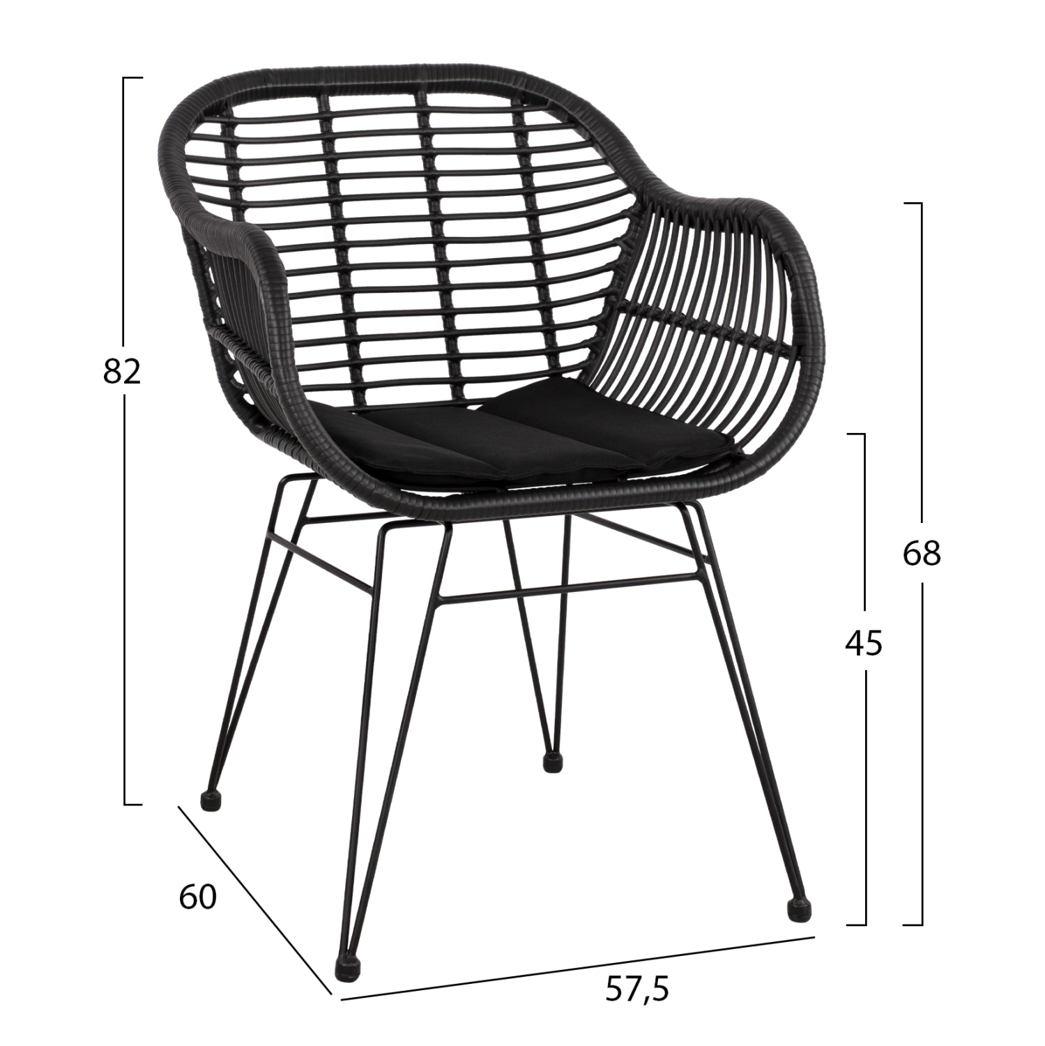 ΣΕΤ ΤΡΑΠΕΖΑΡΙΑΣ 3ΤΜΧ HM11871 ΜΕΤΑΛΛΟ & RATTAN ΣΕ ΜΑΥΡΟ ΧΡΩΜΑ
