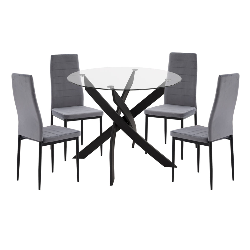 ΣΕΤ ΤΡΑΠΕΖΑΡΙΑΣ 5ΤΜΧ LADY HM21199.01 ΓΥΑΛΙ--ΜΕΤΑΛΛΟ ΣΕ ΜΑΥΡΟ & ΒΕΛΟΥΔΟ ΓΚΡΙ