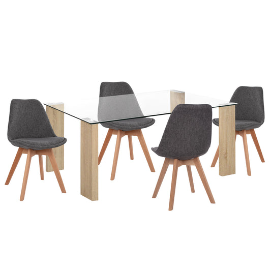 ΣΕΤ ΤΡΑΠΕΖΑΡΙΑΣ 5ΤΜΧ MORGAN HM21269.03 ΤΡΑΠΕΖΙ & 4 ΚΑΡΕΚΛΕΣ - ΓΚΡΙ ΥΦΑΣΜΑ