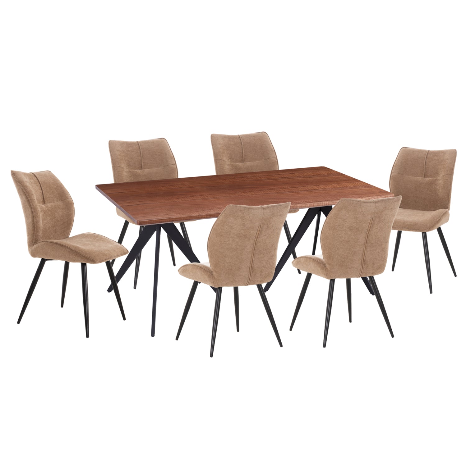 ΣΕΤ ΤΡΑΠΕΖΑΡΙΑΣ 7ΤΜΧ GAFF HM10935.03 MDF TOP ΚΑΡΥΔΙ--ΥΦΑΣΜΑ TAUPE & ΜΕΤΑΛΛΟ ΜΑΥΡΟ