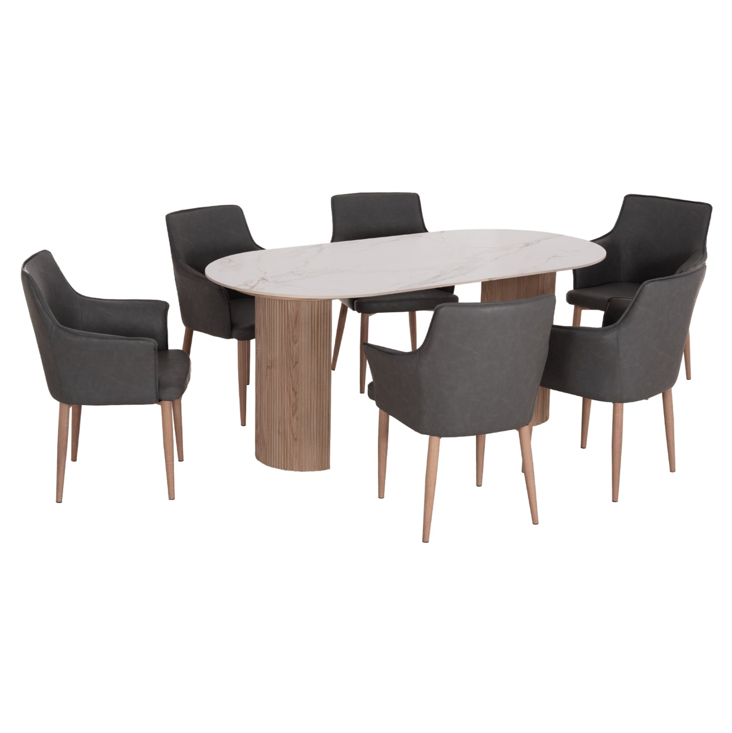 ΣΕΤ ΤΡΑΠΕΖΑΡΙΑΣ 7ΤΜΧ MELLOW HM21360 ΚΕΡΑΜΙΚΟ TOP/MDF ΠΟΔΙΑ--PU ΓΚΡΙ/ΜΕΤΑΛ.ΠΟΔΙΑ