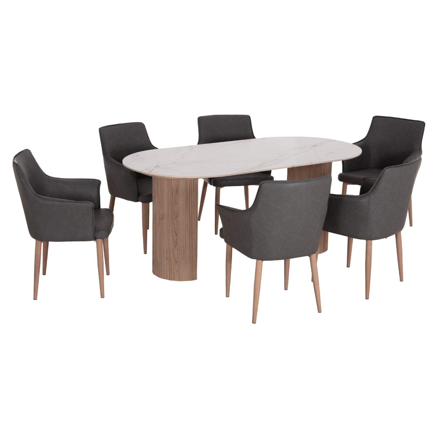 ΣΕΤ ΤΡΑΠΕΖΑΡΙΑΣ 7ΤΜΧ MELLOW HM21360 ΚΕΡΑΜΙΚΟ TOP/MDF ΠΟΔΙΑ--PU ΓΚΡΙ/ΜΕΤΑΛ.ΠΟΔΙΑ