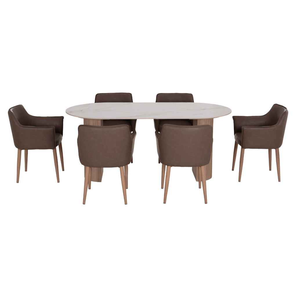 ΣΕΤ ΤΡΑΠΕΖΑΡΙΑΣ 7ΤΜΧ MELLOW HM21361 ΚΕΡΑΜΙΚΟ TOP/MDF ΠΟΔΙΑ--PU ΚΑΦΕ/ΜΕΤΑΛ.ΠΟΔΙΑ