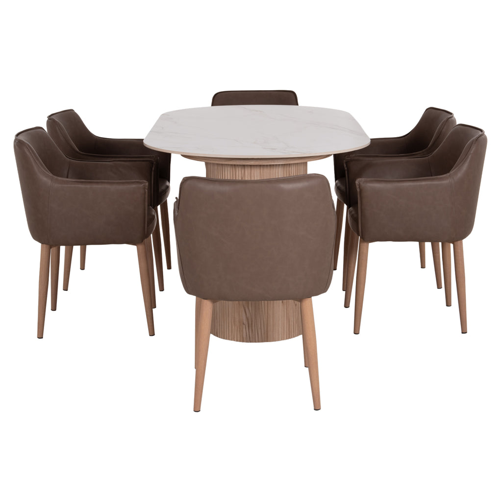 ΣΕΤ ΤΡΑΠΕΖΑΡΙΑΣ 7ΤΜΧ MELLOW HM21361 ΚΕΡΑΜΙΚΟ TOP/MDF ΠΟΔΙΑ--PU ΚΑΦΕ/ΜΕΤΑΛ.ΠΟΔΙΑ