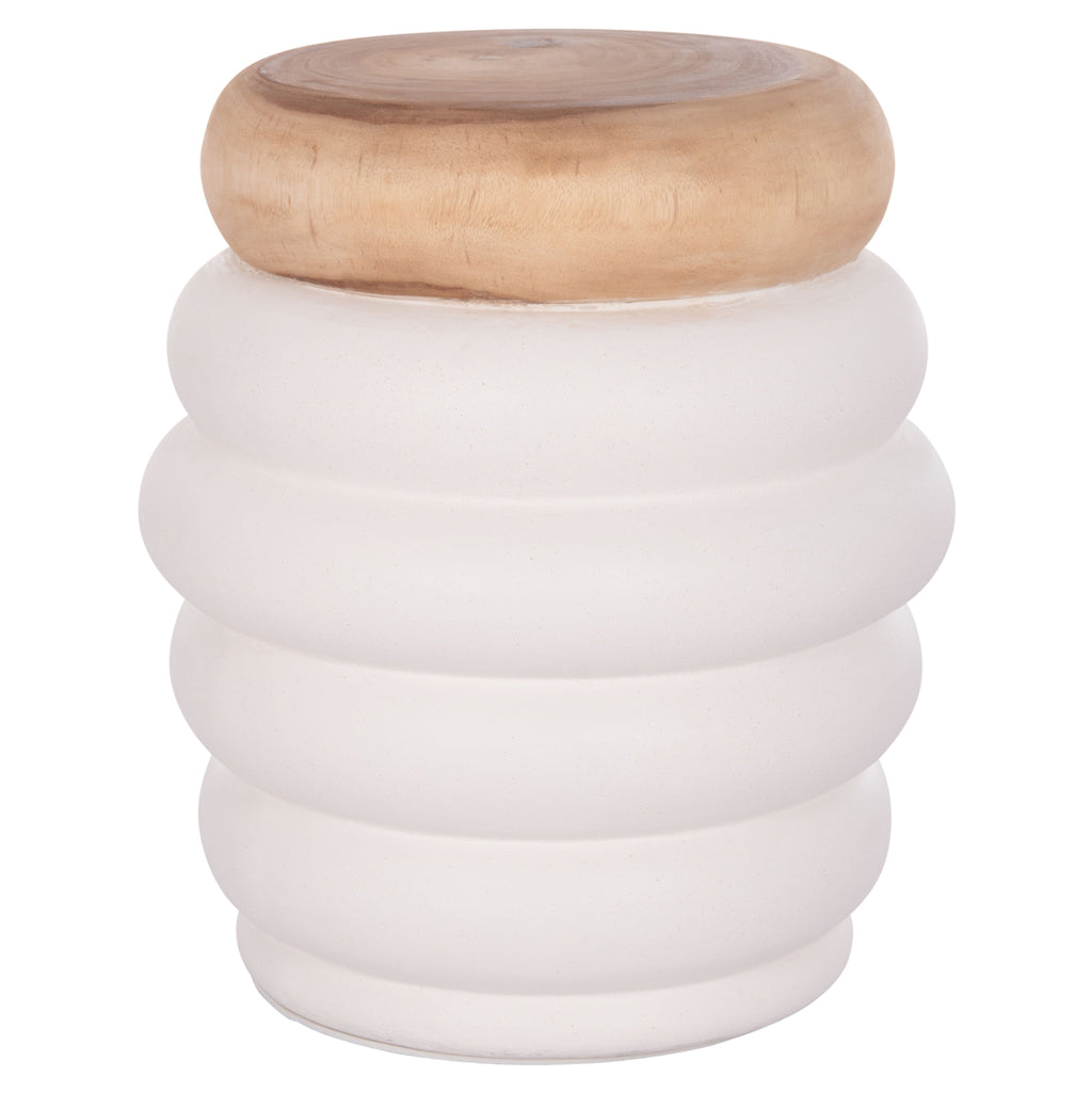 ΣΚΑΜΠΟ PUFFAT HM18172.02 FIBER CEMENT ΛΕΥΚΟ- ΞΥΛΟ TEAK TOP Φ45x46Υεκ.