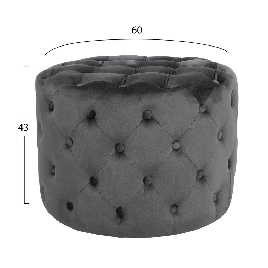 ΣΚΑΜΠΟ KASSIE  ΓΚΡΙ ΒΕΛΟΥΔΟ ΤΥΠΟΥ CHESTERFIELD HM8406.01 Φ60x43Υ εκ.