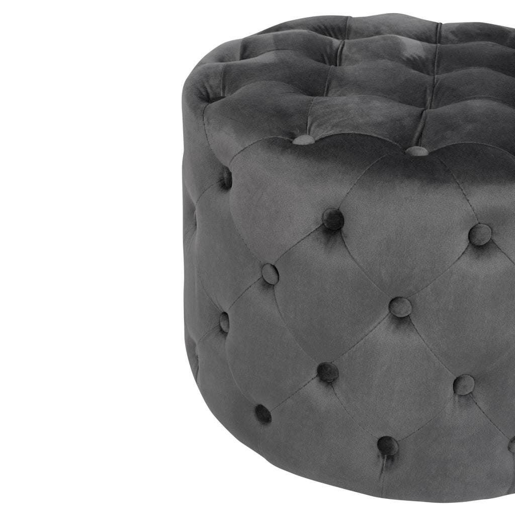 ΣΚΑΜΠΟ KASSIE  ΓΚΡΙ ΒΕΛΟΥΔΟ ΤΥΠΟΥ CHESTERFIELD HM8406.01 Φ60x43Υ εκ.