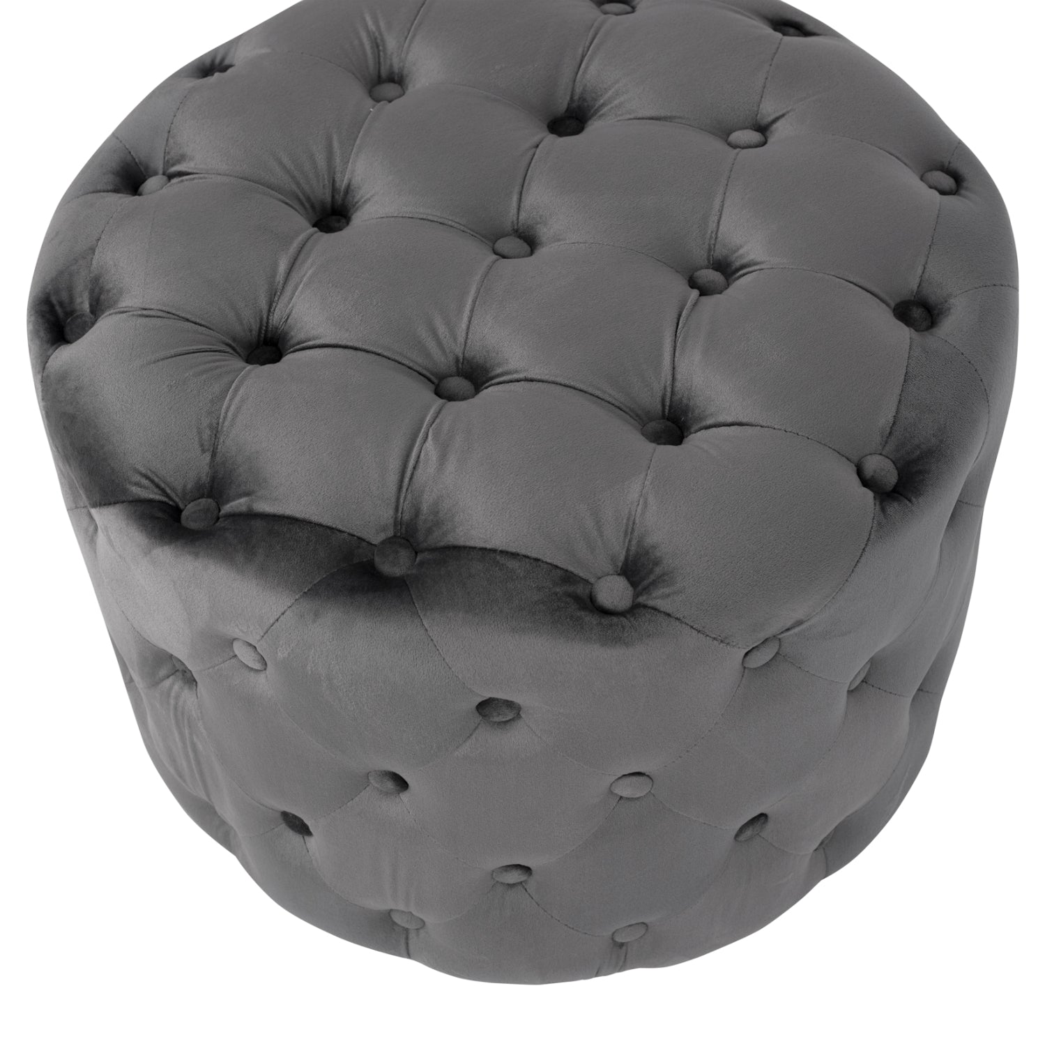 ΣΚΑΜΠΟ KASSIE  ΓΚΡΙ ΒΕΛΟΥΔΟ ΤΥΠΟΥ CHESTERFIELD HM8406.01 Φ60x43Υ εκ.