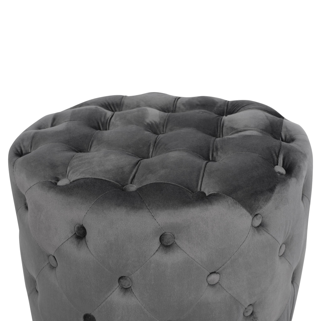 ΣΚΑΜΠΟ KASSIE  ΓΚΡΙ ΒΕΛΟΥΔΟ ΤΥΠΟΥ CHESTERFIELD HM8406.01 Φ60x43Υ εκ.
