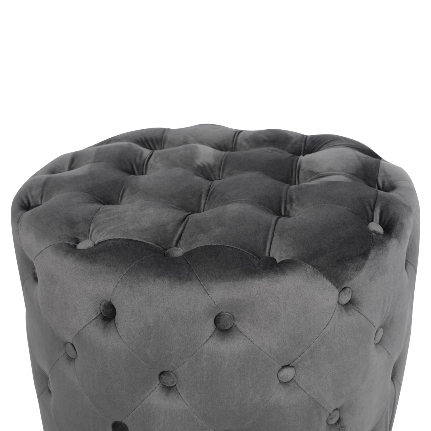 ΣΚΑΜΠΟ KASSIE  ΓΚΡΙ ΒΕΛΟΥΔΟ ΤΥΠΟΥ CHESTERFIELD HM8406.01 Φ60x43Υ εκ.