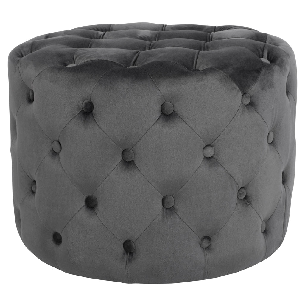 ΣΚΑΜΠΟ KASSIE  ΓΚΡΙ ΒΕΛΟΥΔΟ ΤΥΠΟΥ CHESTERFIELD HM8406.01 Φ60x43Υ εκ.