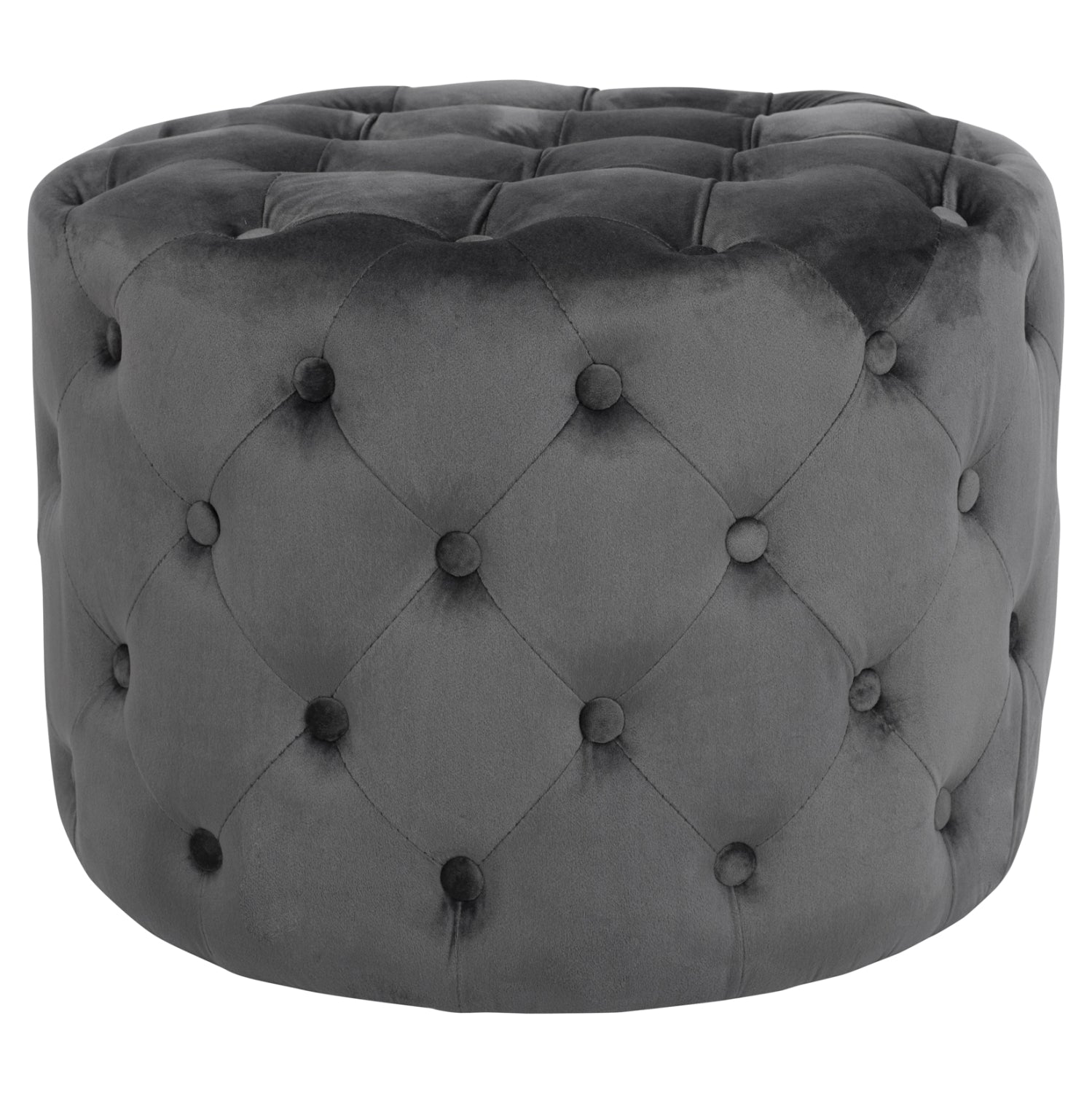 ΣΚΑΜΠΟ KASSIE  ΓΚΡΙ ΒΕΛΟΥΔΟ ΤΥΠΟΥ CHESTERFIELD HM8406.01 Φ60x43Υ εκ.