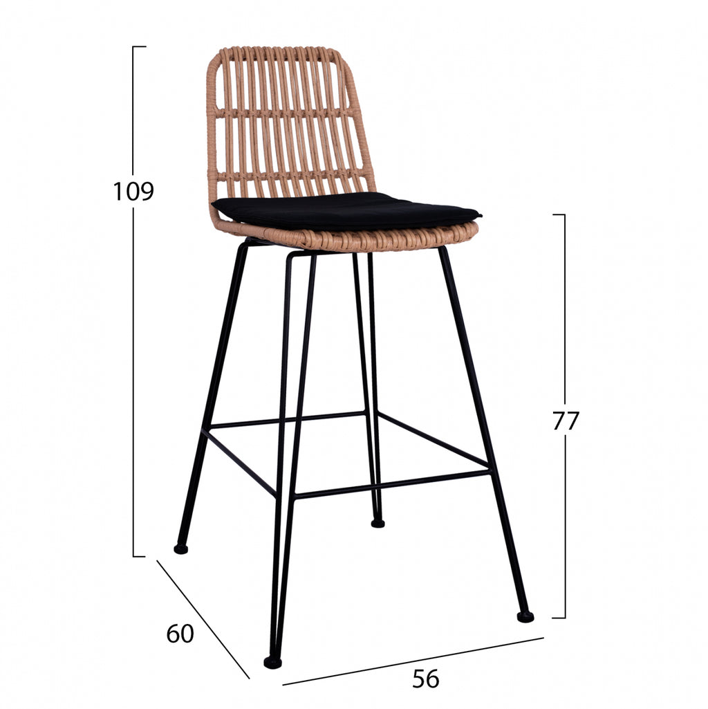 ΣΚΑΜΠΟ ΜΕΤΑΛΛΙΚΟ ΜΕ ΜΑΞΙΛΑΡΙ ALLEGRA HM5452 ΜΕ WICKER ΣΕ ΜΠΕΖ ΑΠΟΧΡΩΣΗ 56x60x109 εκ.