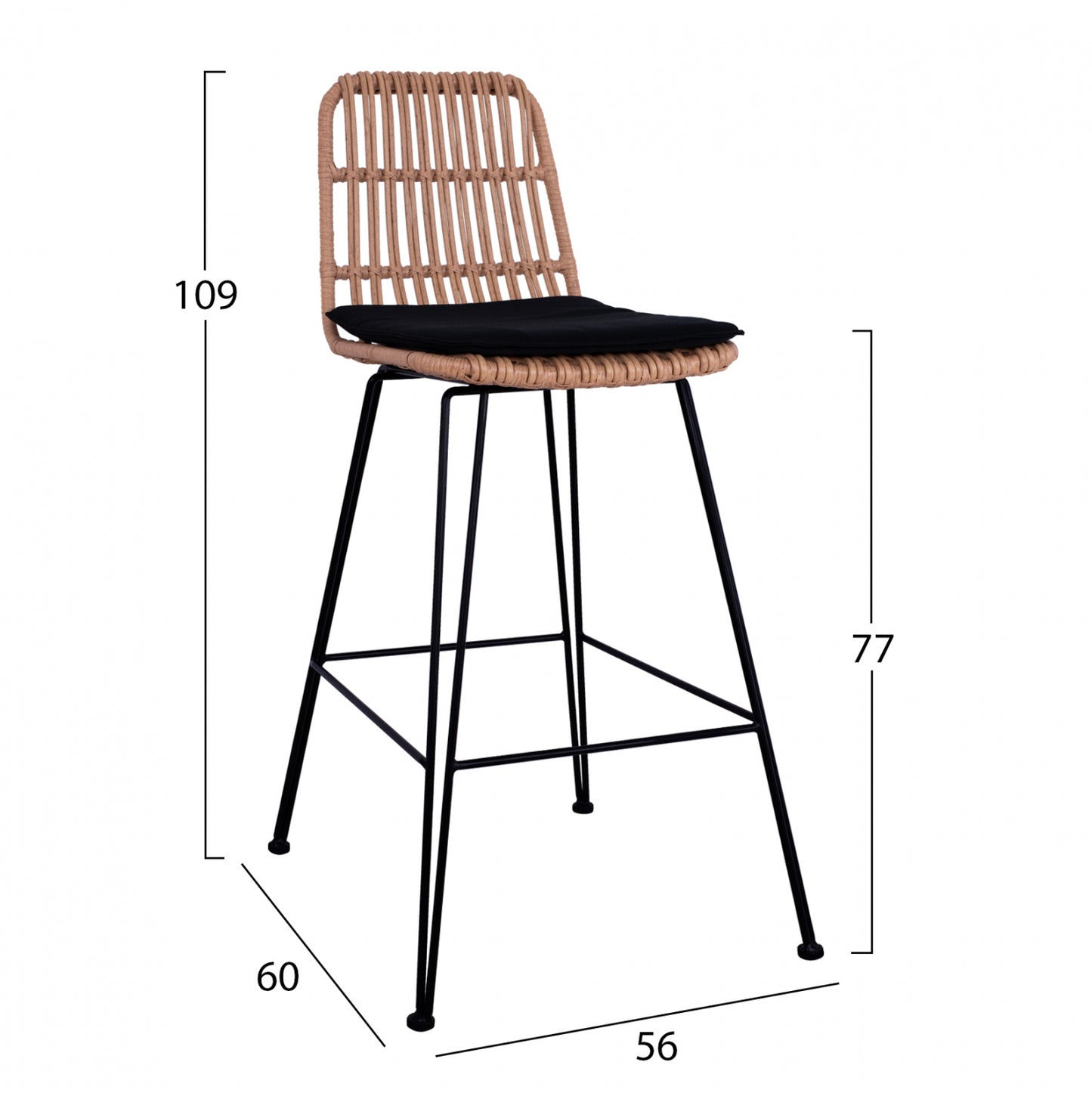 ΣΚΑΜΠΟ ΜΕΤΑΛΛΙΚΟ ΜΕ ΜΑΞΙΛΑΡΙ ALLEGRA HM5452 ΜΕ WICKER ΣΕ ΜΠΕΖ ΑΠΟΧΡΩΣΗ 56x60x109 εκ.