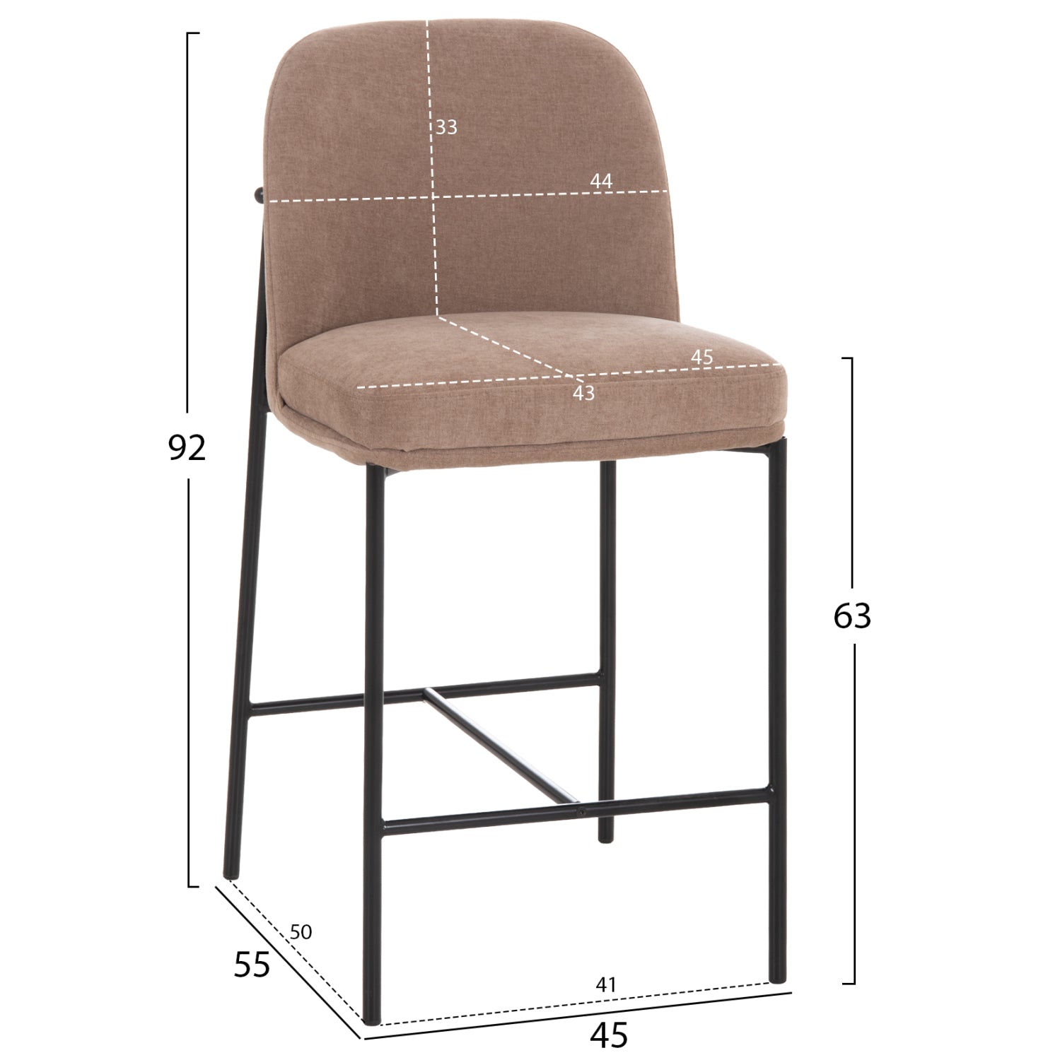 ΣΚΑΜΠΟ ΜΠΑΡ ΜΕΣ.ΥΨΟΥΣ MANIDO HM18427.02 TAUPE ΥΦΑΣΜΑ-ΜΕΤΑΛ.ΜΑΥΡΟΣ ΣΚΕΛΕΤΟΣ 45x55x92Υεκ
