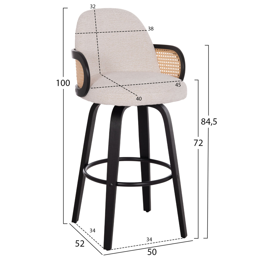 ΣΚΑΜΠΟ ΜΠΑΡ ΠΕΡΙΣΤΡΕΦΟΜΕΝΟ BECKER HM18251.02 PLYWOOD ΜΑΥΡΟ--ΕΚΡΟΥ ΥΦΑΣΜΑ 50x52x100Υ