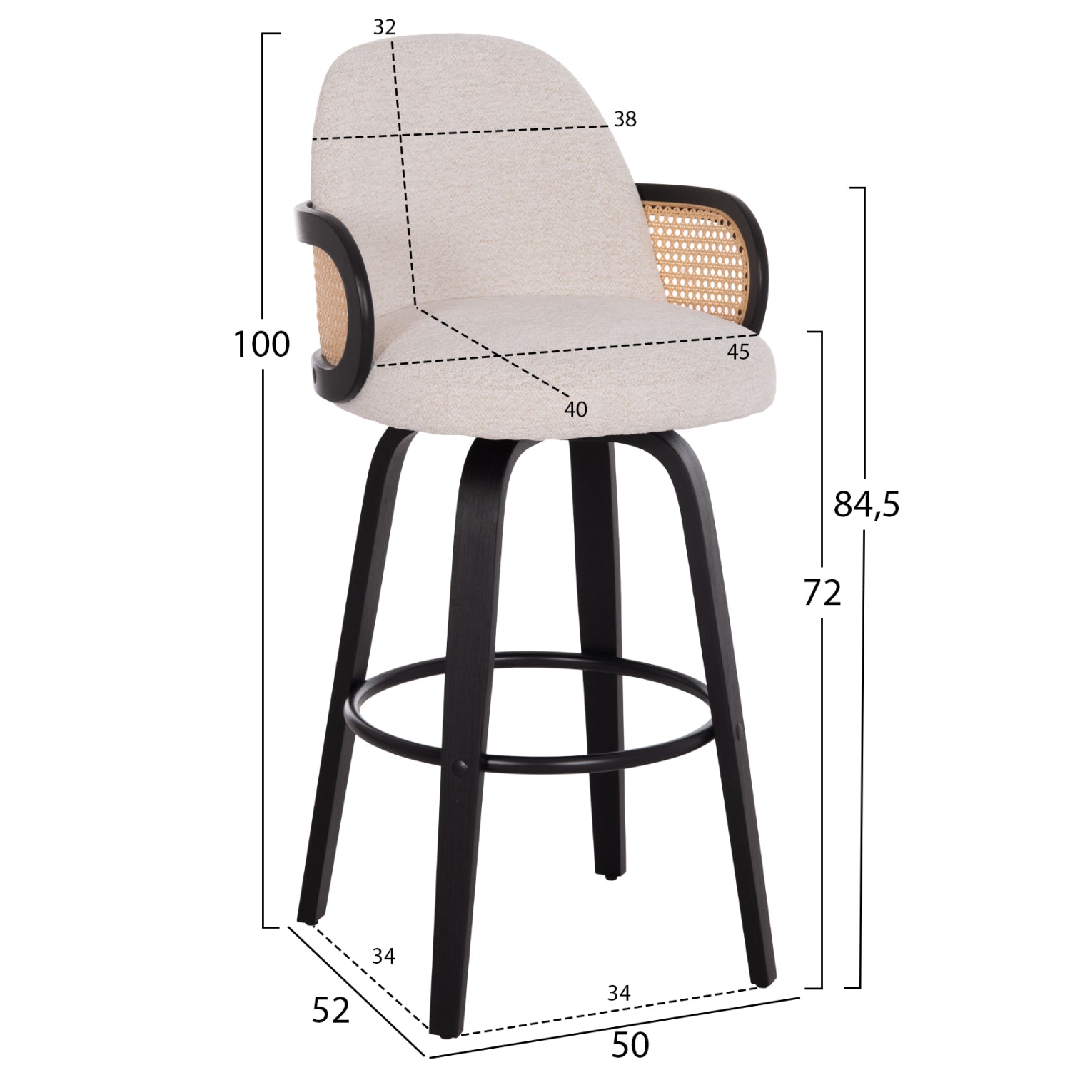 ΣΚΑΜΠΟ ΜΠΑΡ ΠΕΡΙΣΤΡΕΦΟΜΕΝΟ BECKER HM18251.02 PLYWOOD ΜΑΥΡΟ--ΕΚΡΟΥ ΥΦΑΣΜΑ 50x52x100Υ