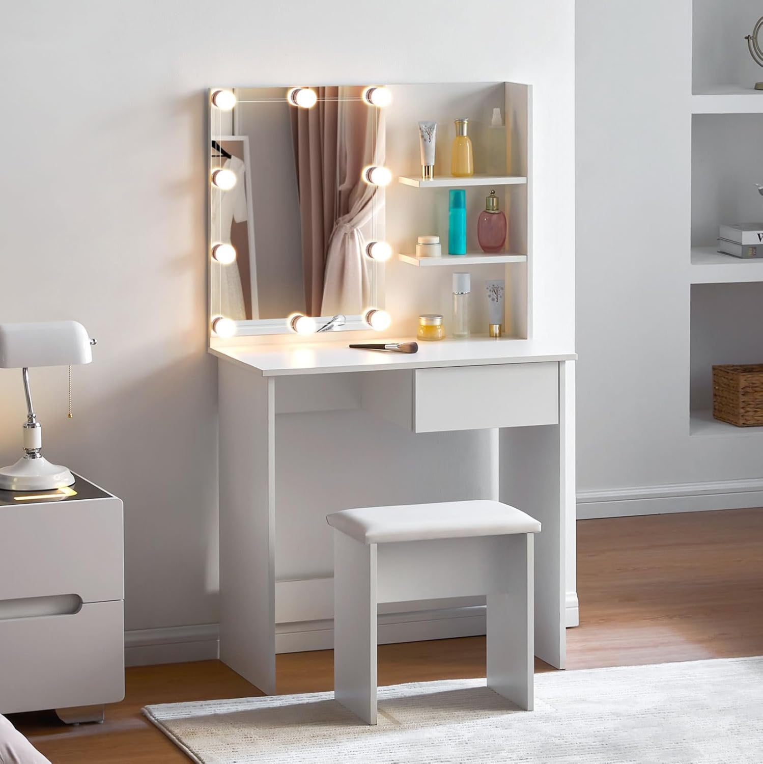 ΤΟΥΑΛΕΤΑ ΜΕ ΦΩΤΙΣΜΟ LED & ΡΑΦΙΑ LAURYN HM2501.03 ΜΕΛΑΜΙΝΗ ΣΕ ΛΕΥΚΟ 75x40x134.5Υεκ