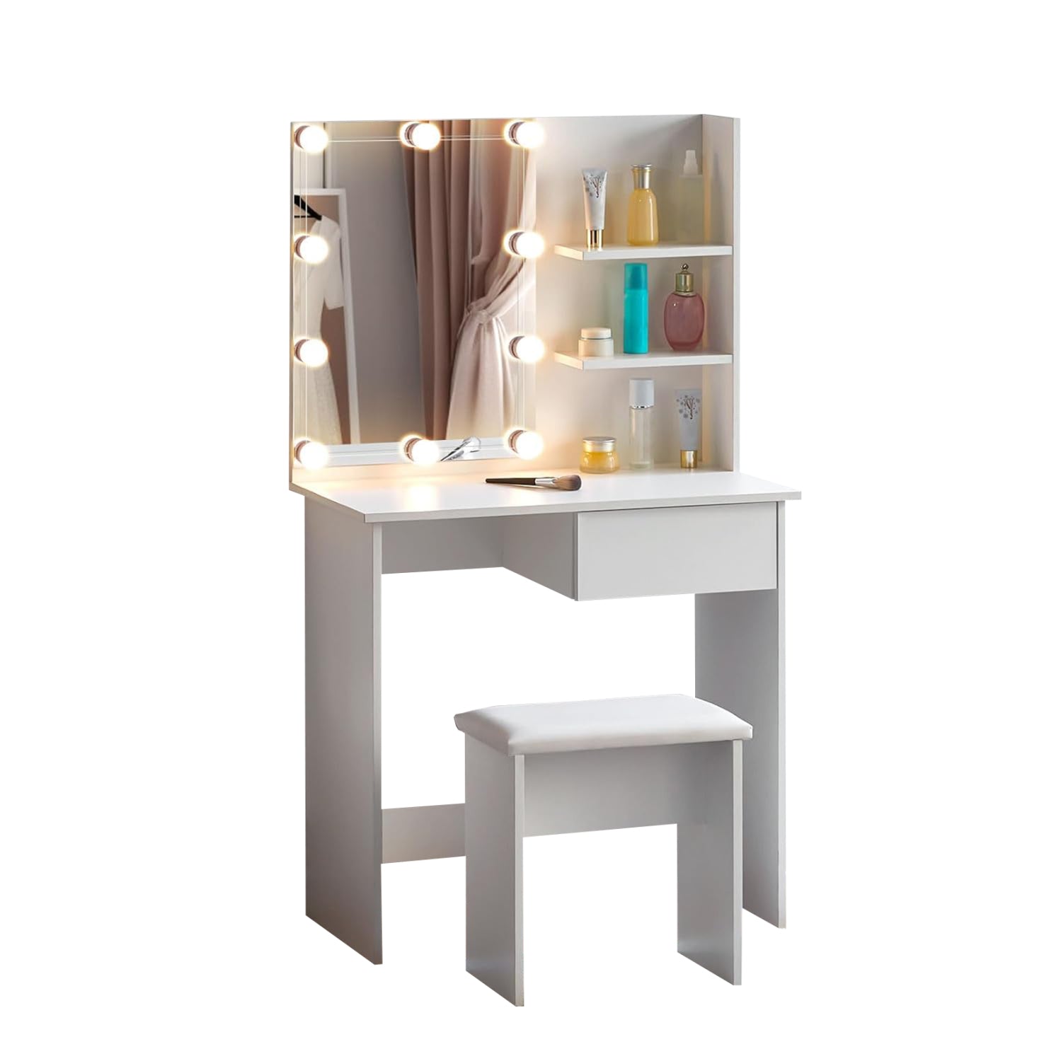 ΤΟΥΑΛΕΤΑ ΜΕ ΦΩΤΙΣΜΟ LED & ΡΑΦΙΑ LAURYN HM2501.03 ΜΕΛΑΜΙΝΗ ΣΕ ΛΕΥΚΟ 75x40x134.5Υεκ
