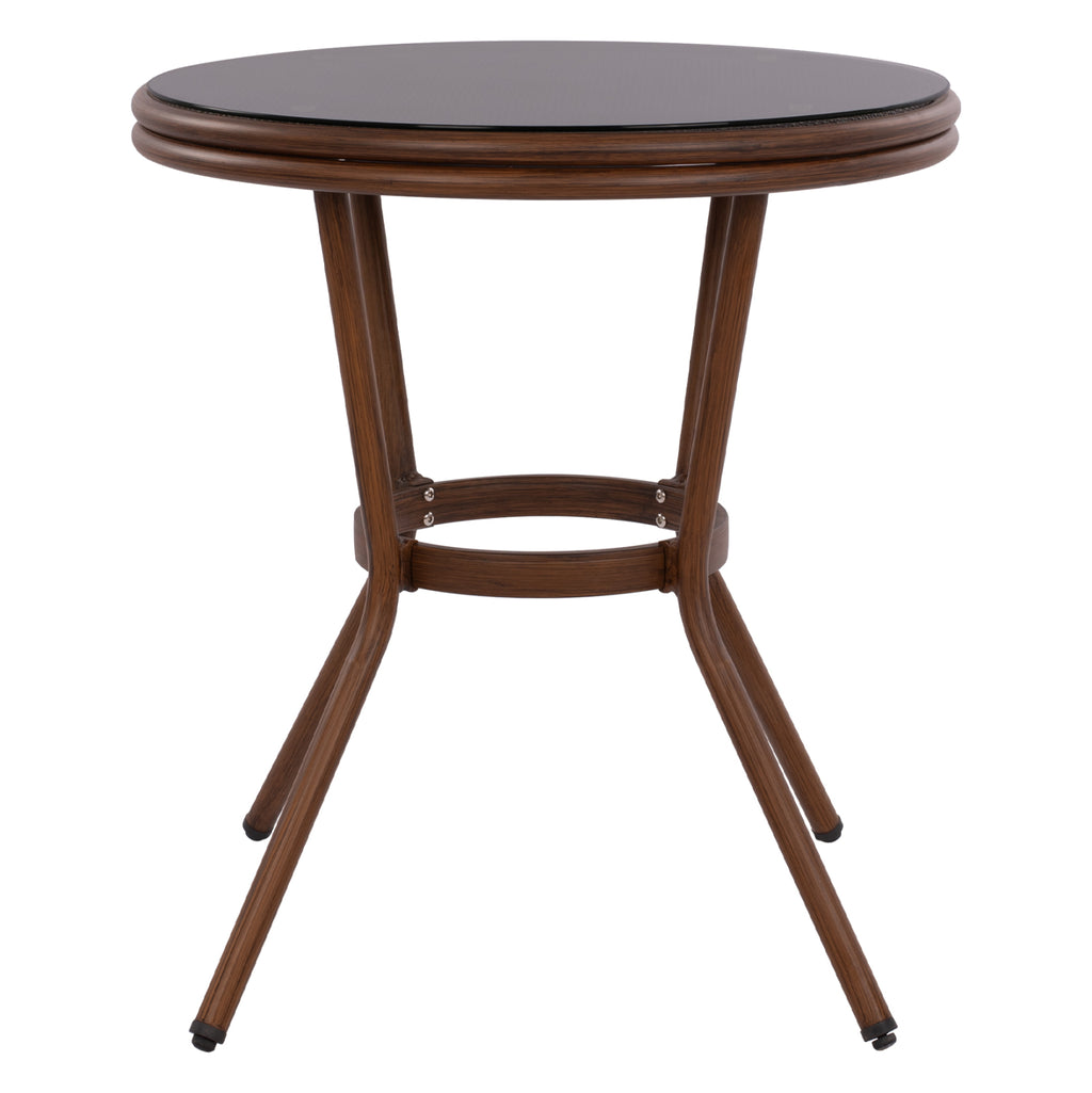 ΤΡΑΠΕΖΙ ΑΛΟΥΜΙΝΙΟΥ MOSES Φ70x76 εκ. BAMBOO LOOK HM5532.03 ΚΑΦΕ ΜΕ ΓΥΑΛΙ