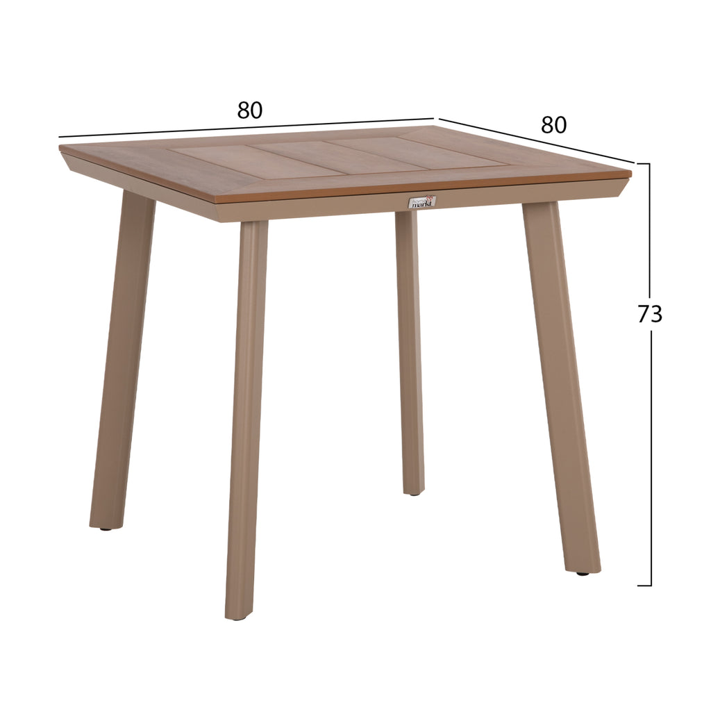 ΤΡΑΠΕΖΙ ΑΛΟΥΜΙΝΙΟΥ ΤΕΤΡΑΓΩΝΟ TABER HM5563.04 ΚΑΠΟΥΤΣΙΝΟ-ΕΠΙΦΑΝΕΙΑ POLYWOOD 80x80x73Υ