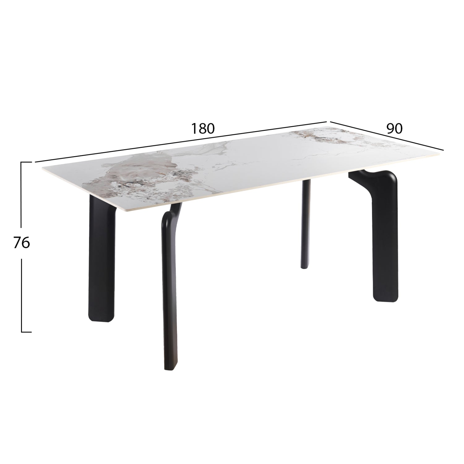 ΤΡΑΠΕΖΙ DALLE HM18479.03 MDF TOP ΟΨΗ ΜΑΡΜΑΡΟΥ-ΜΕΤΑΛ.ΠΟΔΙΑ ΣΕ ΜΑΥΡΟ 180x90x76Υεκ