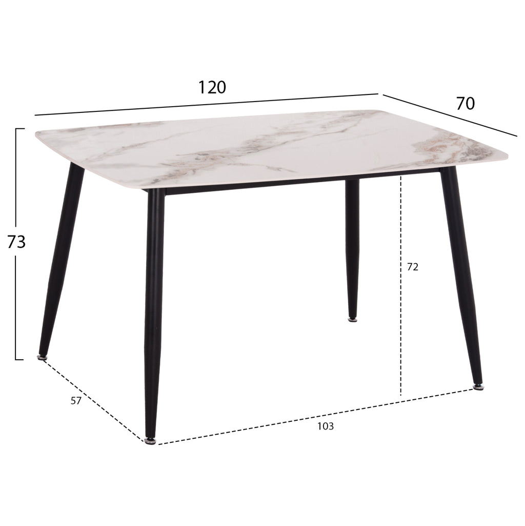 ΤΡΑΠΕΖΙ RAVEN HM9854.04 ΚΕΡΑΜΙΚΟ TOP ΜΕ ΟΨΗ ΜΑΡΜΑΡΟΥ τ.CALACATTA 120x70x73Υεκ.