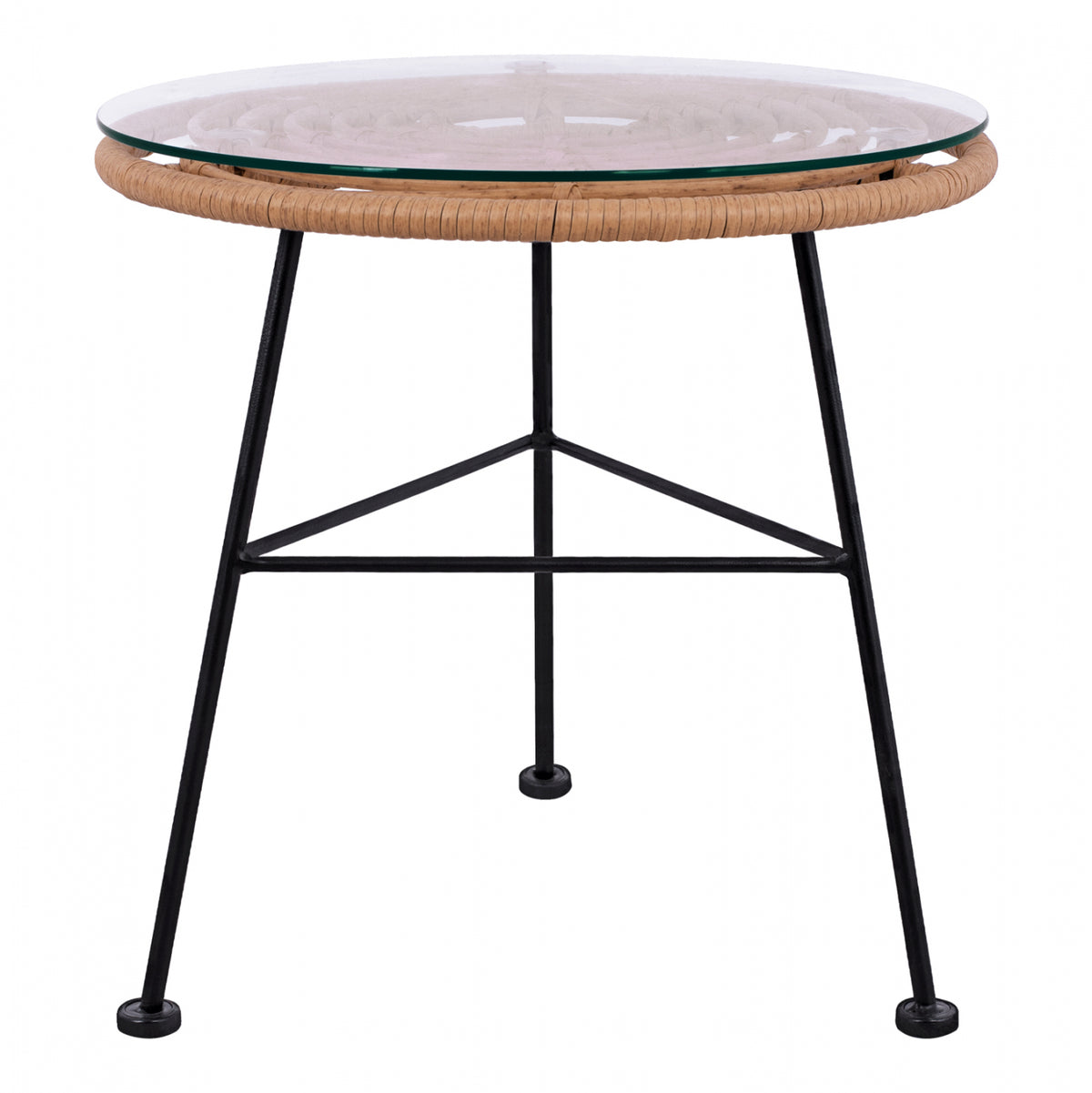 ΤΡΑΠΕΖΙ ΜΕΤΑΛΛΙΚΟ ALLEGRA HM5459 ΜΕ WICKER ΜΠΕΖ ΚΑΙ ΓΥΑΛΙ Φ45Χ46Υεκ.