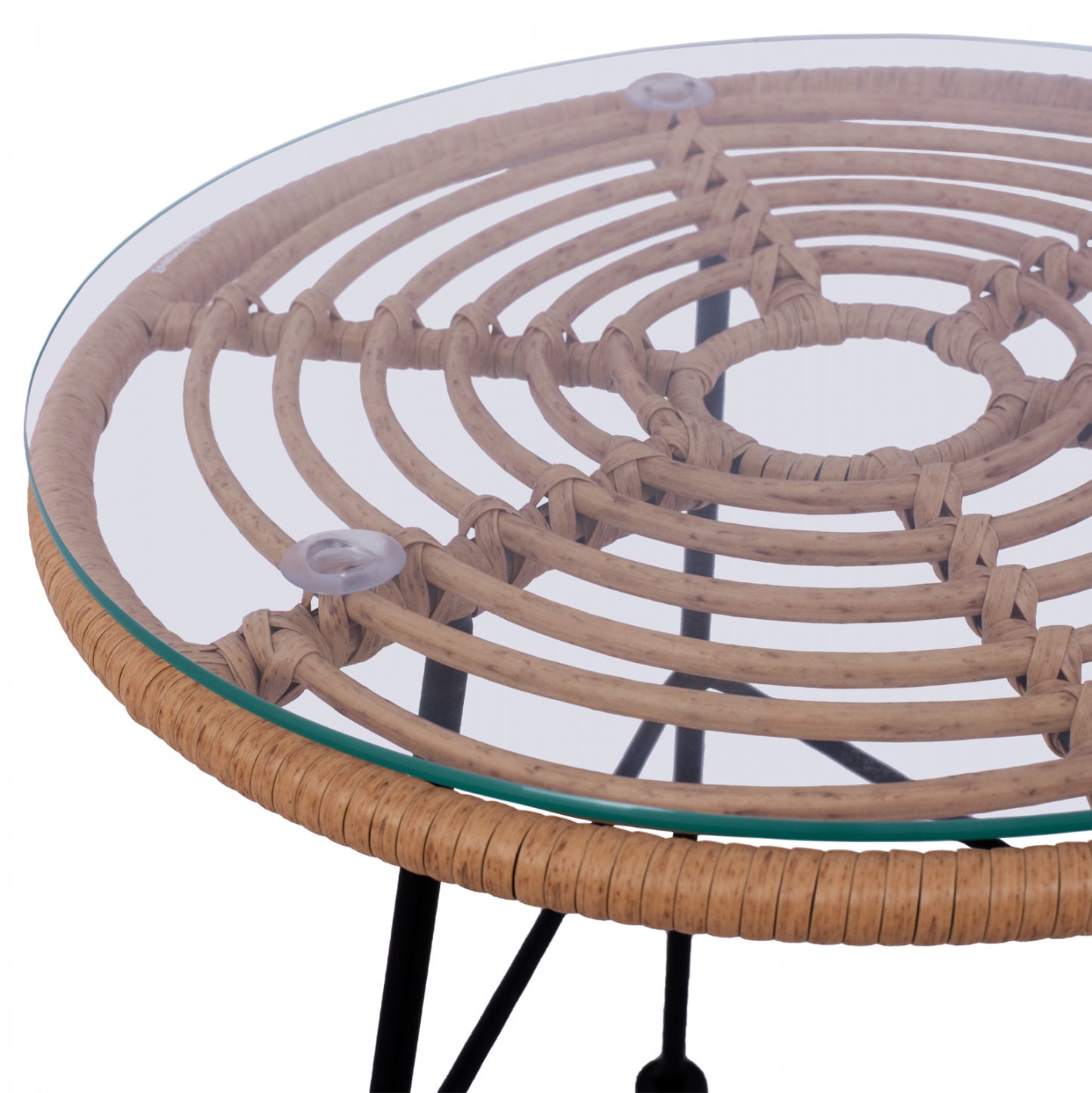 ΤΡΑΠΕΖΙ ΜΕΤΑΛΛΙΚΟ ALLEGRA HM5459 ΜΕ WICKER ΜΠΕΖ ΚΑΙ ΓΥΑΛΙ Φ45Χ46Υεκ.