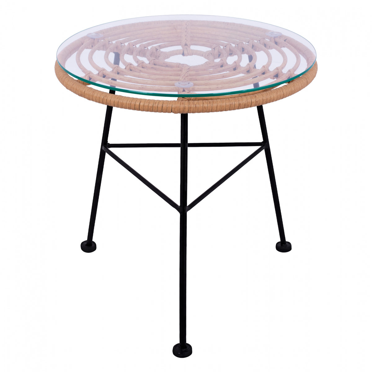 ΤΡΑΠΕΖΙ ΜΕΤΑΛΛΙΚΟ ALLEGRA HM5459 ΜΕ WICKER ΜΠΕΖ ΚΑΙ ΓΥΑΛΙ Φ45Χ46Υεκ.
