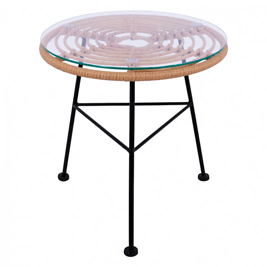 ΤΡΑΠΕΖΙ ΜΕΤΑΛΛΙΚΟ ALLEGRA HM5459 ΜΕ WICKER ΜΠΕΖ ΚΑΙ ΓΥΑΛΙ Φ45Χ46Υεκ.