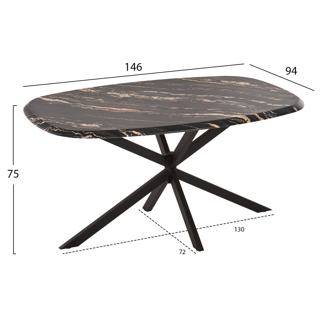 ΤΡΑΠΕΖΙ ΟΒΑΛ RODDEN HM11903.02 ΜΕ WERZALIT BLACK/GOLD MARBLE-ΜΑΥΡΗ ΒΑΣΗ 146x94x75Υεκ