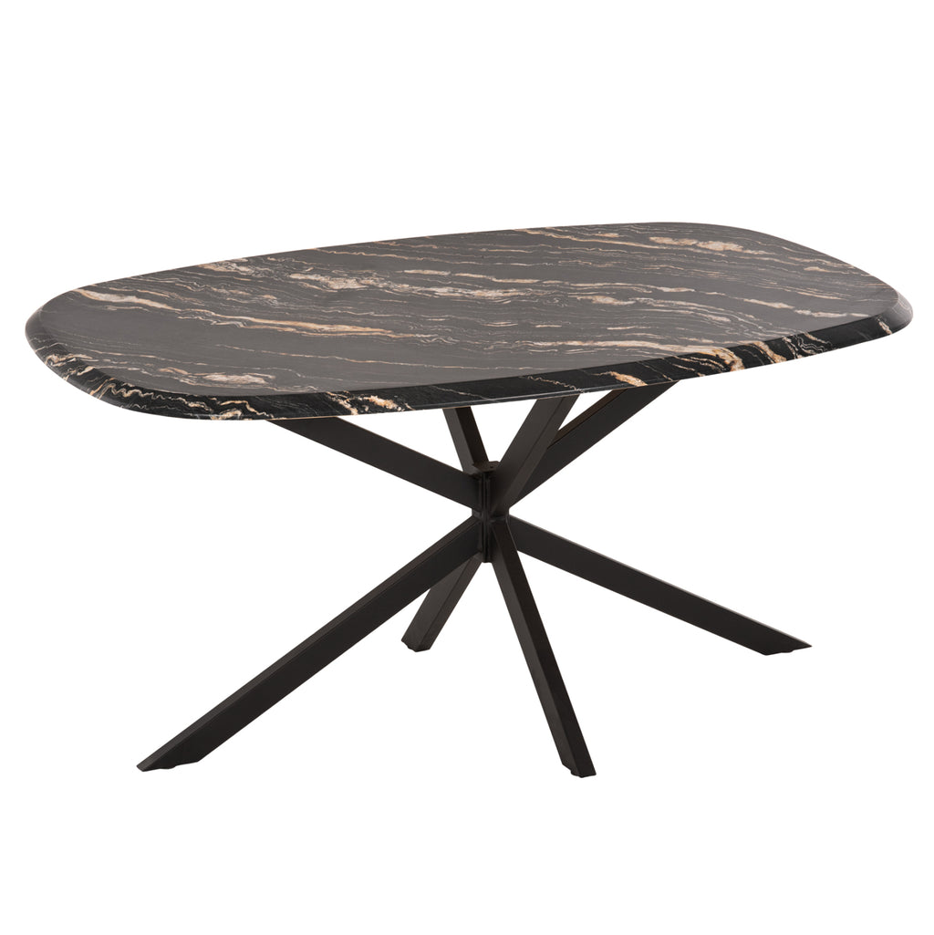 ΤΡΑΠΕΖΙ ΟΒΑΛ RODDEN HM11903.02 ΜΕ WERZALIT BLACK/GOLD MARBLE-ΜΑΥΡΗ ΒΑΣΗ 146x94x75Υεκ