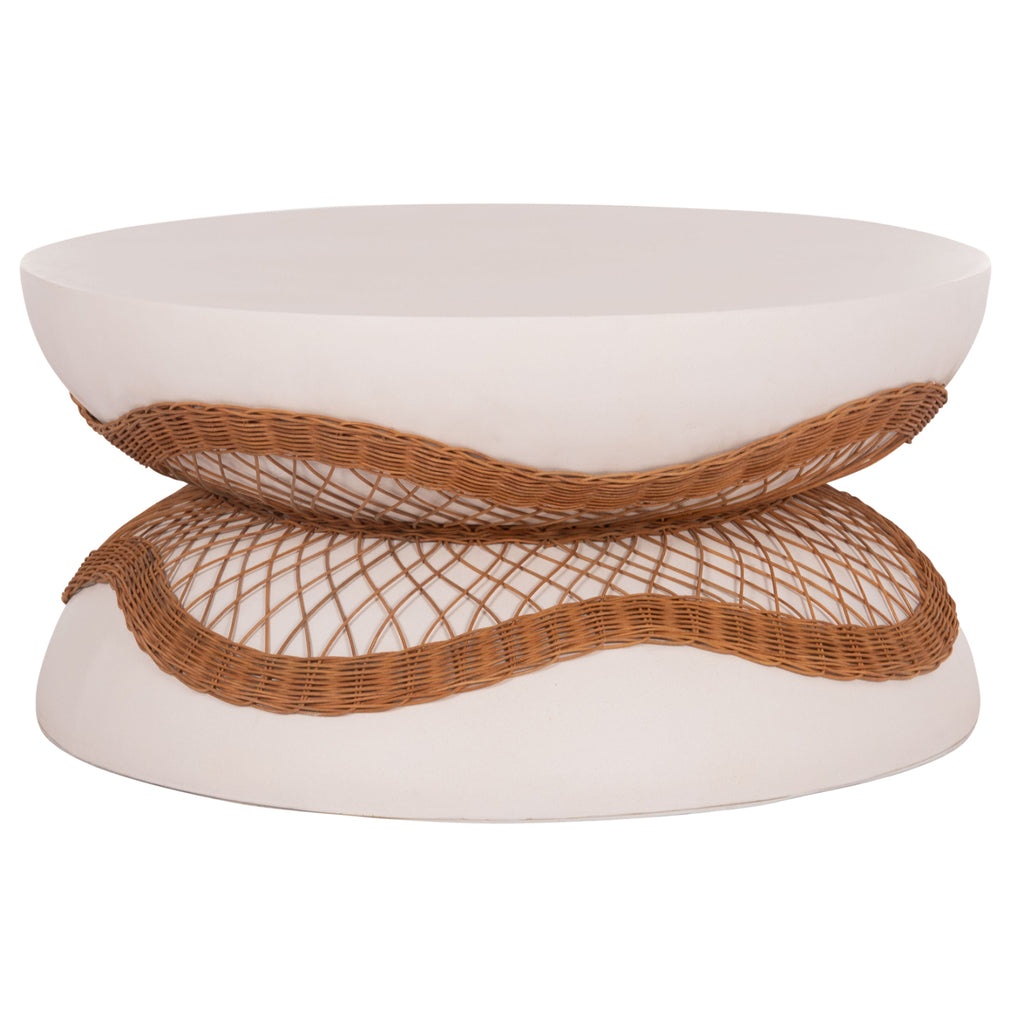 ΤΡΑΠΕΖΙ ΣΑΛΟΝΙΟΥ ANNA HM18157.02 FIBER CEMENT ΛΕΥΚΟ-ΦΥΣΙΚΟ RATTAN--Φ92x44.5Υεκ
